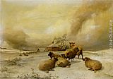 Sheep Canvas Paintings - Sheep In A Winter Landscape